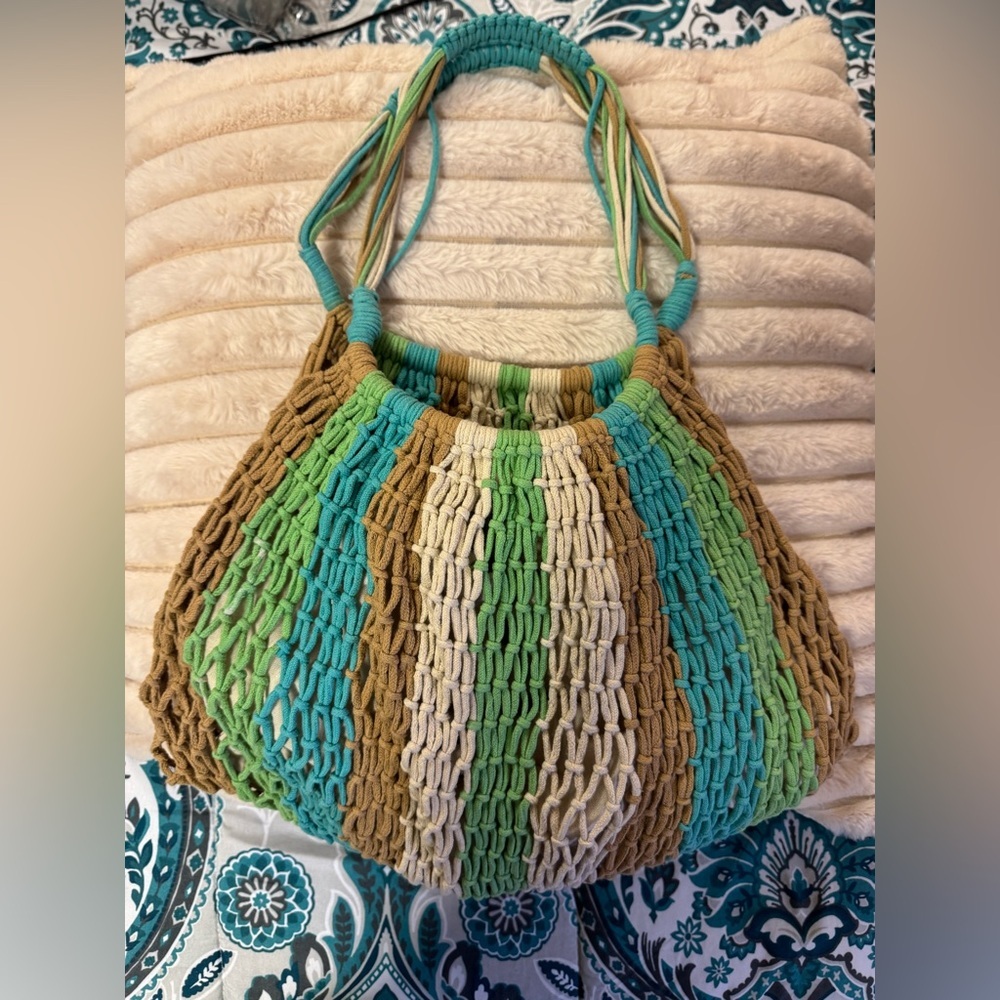 Crochet knit‎ bag for summer. Beautiful colors. Shoulder bag, lined. Preloved